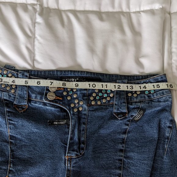 Vtg REVOLT USA Jeans Decorated w/Metal Studs & Faux Gems -Flared Bottom Boot Cut - Picture 10 of 14